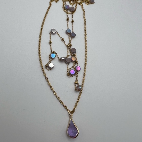 Lila & Gold Elegant Teardrop Pendant Layered Necklace, Flirty Delicate Necklace - Picture 10 of 11